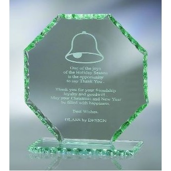 Large Jade Glass Pearl Edge Octagon Award