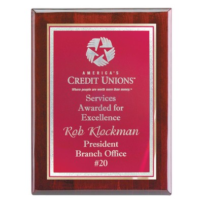 Plaque - 8"x10" Piano Wood Finish Wall Plaque with 6" x 8" Burgundy Red Florentine Plate (6"x8")