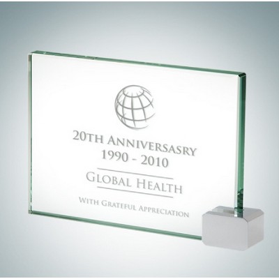 5" Achievement Jade Glass Award Plaque w/ Chrome Rectangle