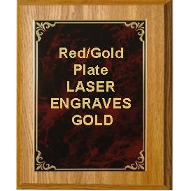 Oak Plaque 9" x 12" - Hi-Relief Red/Gold 7" x 10" Plate