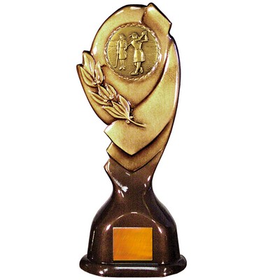 Stock Classic 12" Trophy with a 2" Golf Female Coin with Engraving Plate