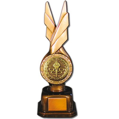 Stock Phoenix 9" Trophy with 2" Torch & Rings and Engraving Plate