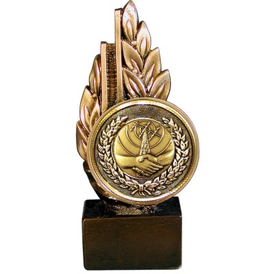 Stock Laurel 9" Trophy with 2" Handshake Coin and engraving plate
