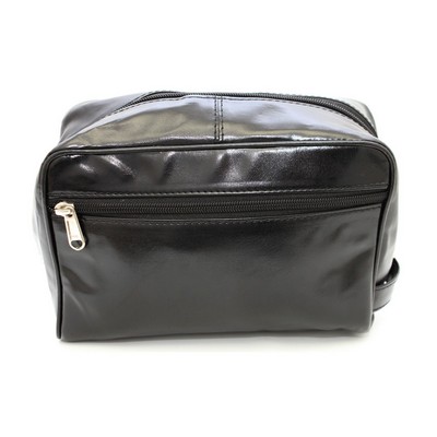 Ashlin® Designer Payton Napa Midnight Black Leather Top Zippered Shave Bag