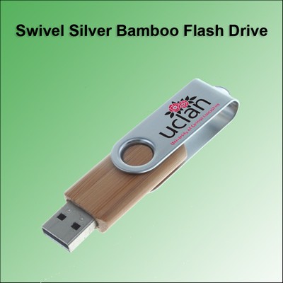 Swivel Silver Bamboo Flash Drive - 64GB Memory