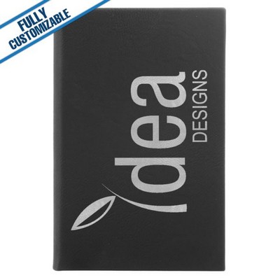 Black & Silver Leatherette - 5.25X8.25" Lined Journal Notebook With Page Marker