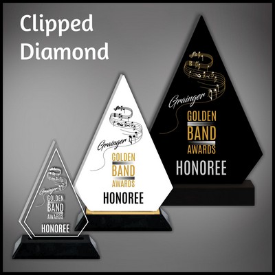 8" Clipped Diamond Clear Budget Line Acrylic Award in a Black Base