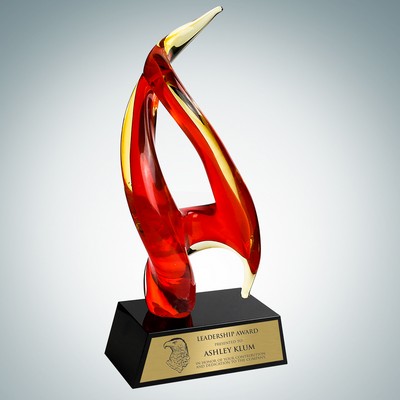 Art Glass Inferno Award w/ Black Base & Gold Plate