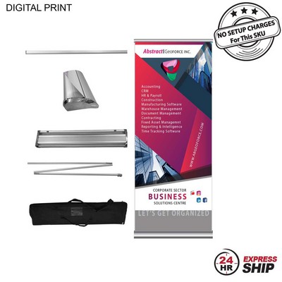 24 Hr Express Ship - Deluxe Wide Base Retractable Banner with Graphics, (33.5"x79")