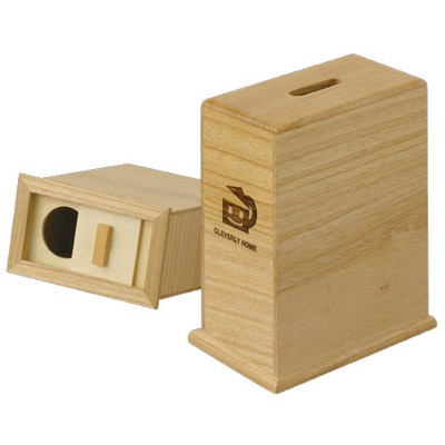 Specialty Charity Cash Register Box, Hardwood w/Sliding Opening