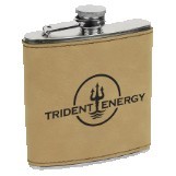 6 Oz. Light Brown Laserable Leatherette Stainless Steel Flask