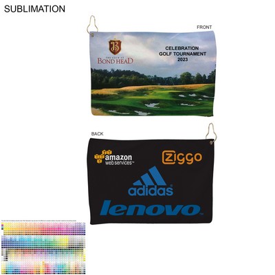 Microfiber Suede Shammy Golf Towel, Nofold Grommet and Hook, Sublimated Edge to Edge 2 Side 12"x18"