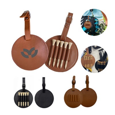Premium Leatherette Golf Tee Holder Pouch with 5 Wooden Tees