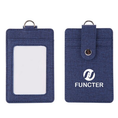 Leather Vertical ID Card Holder Badge Holder With Lanyard