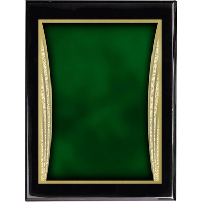 Ebony Piano Finish Plaque with Green Showtime Brass Plate, 8 x 10"