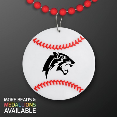 Baseball Medallion with Red Beaded Necklace (Non Light Up) - PRINTED