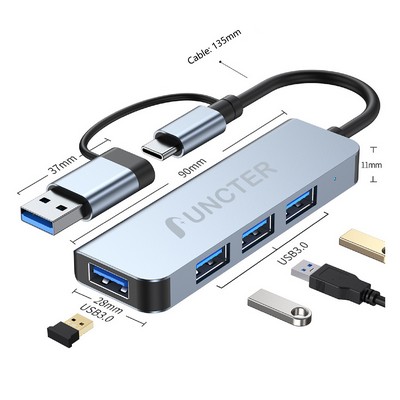 4" 1 USB C to USB Hub USB C Splitter Dual Connectors USB Adapter