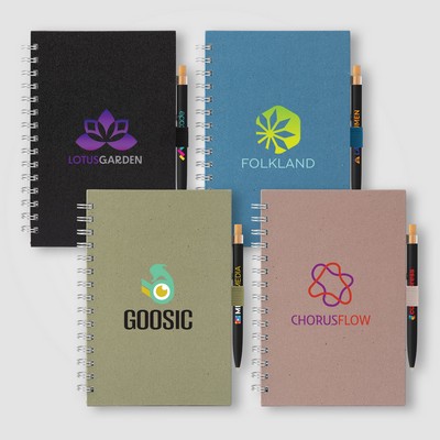 Terra Recycled Milk Carton Hard Cover Spiral A5 Notebook & Reborn Pen Set - Full-Color Inkjet