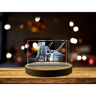 Calico Jack Rackham 3D Engraved Crystal Trophy Award w/LED Base - Pirate Art