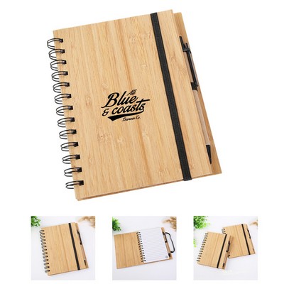 Eco-Friendly Bamboo Notebook Set with Pen