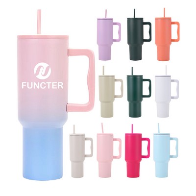 40 oz. Car Tumbler Insulated Stainless Steel Water Bottle W/ Handle, Lid, Straw