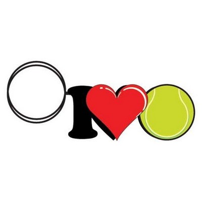 I Love Tennis Key Chain w/Clear Mirrored Back (2 Square Inch)
