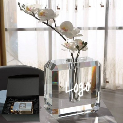 Square Engraved Luxury Crystal Vase for Flowers