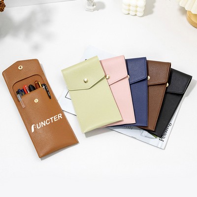 Multi-Pen PU Leather Pencil Case With Snap Closure