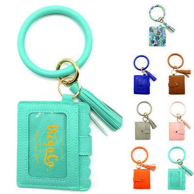 Pu Leather Keychain Wallet with Tassel Bracelet