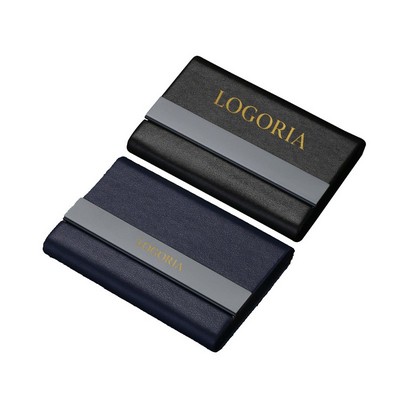 Stainless Steel Business Card Holder With Leather Sleeve