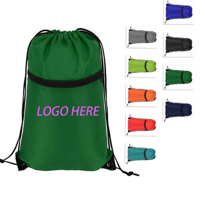 Sports Drawstring Backpack With Zipper Pocket