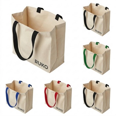 7 Oz Cotton Canvas Grocery Tote Bag with Colored Handles and Gusset