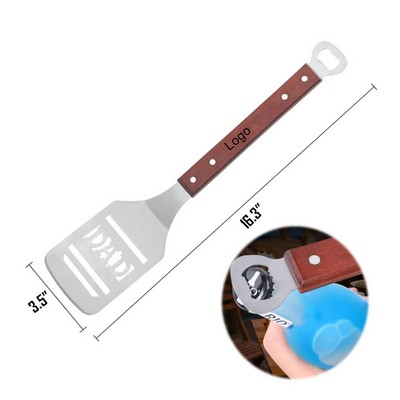 2-in-1 Dad BBQ Spatula Stainless Steel With Wood Handle Bottle Opener