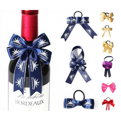 Custom Handmade Satin Tie Ribbon Bow for Wine Bottle with Elastic Loop