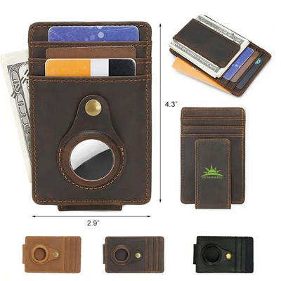 Slim RFID Blocking Leather Wallet with Tag Holder Money Clip