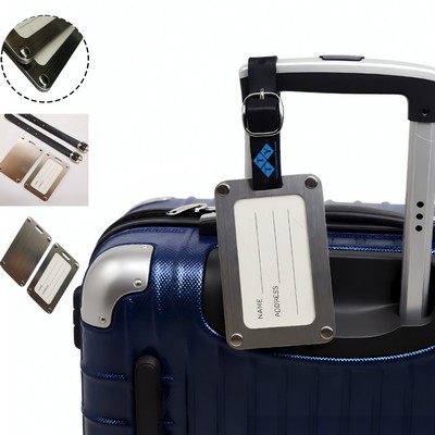 Stainless Steel Metal Luggage Tag with Leather Strap