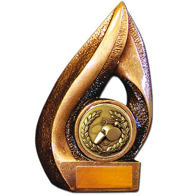 Stock Flame 7" Trophy with 2" Whistle Coin, Engraving Plate