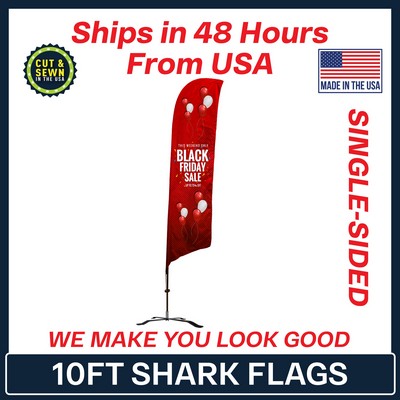 10' Shark Flag - Single-Sided W/Black X Base - Made in the USA