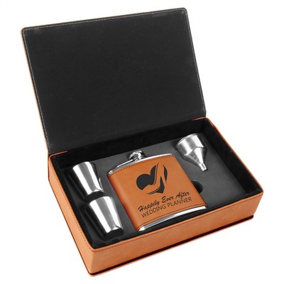 Faux Leather Rawhide Flask Gift Set , Engraved