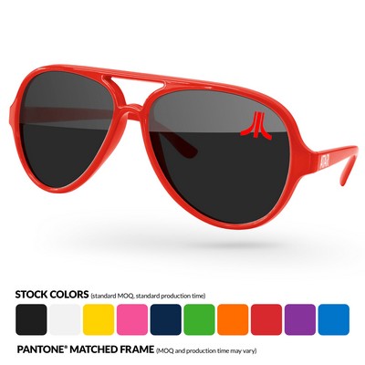 Aviator Sport Sunglasses W/ Corner Lens And Arm Imprints