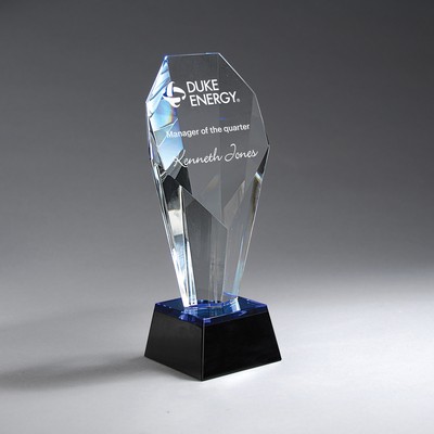 Multi-Faceted Clear Crystal with Blue and Black Base (3.75"x8.75"x2.75")