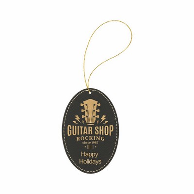 Black/Gold Leatherette Oval Ornament
