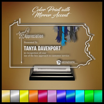 6" Pennsylvania Clear Acrylic Award with Color Print and Mirror Accent
