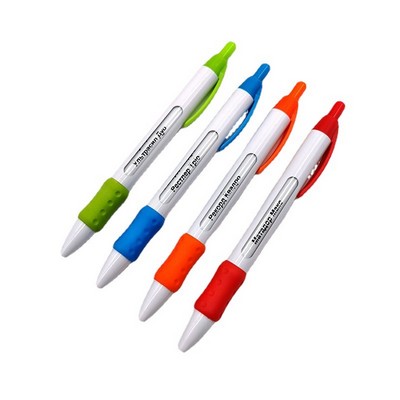 Click Action Banner Ballpoint Pen w/Rubber Grip Section