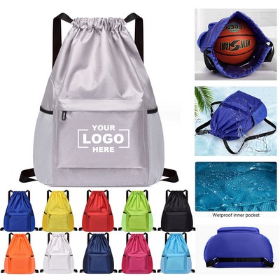 Large Waterproof Drawstring Backpack w/Pocket