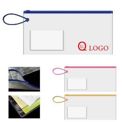 PVC Stationery Pouch Pencil Case w/ Exterior Card Pocket