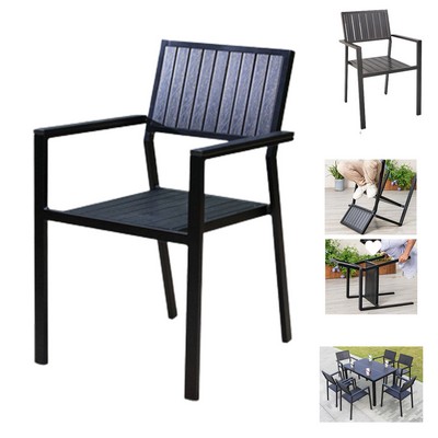 Modern Slatted Metal Frame Patio Arm Chair