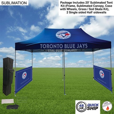 48Hr Quick Ship- 20' Tent Sidewalls Package, 20' Sublimated Tent Kit & 2 Single Sided Half Sidewalls