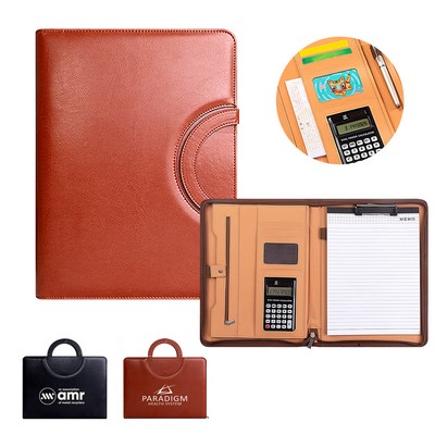 A4 Leather Full-color Printing Multifunctional Zipper Portable Handheld Folder with A Calculator