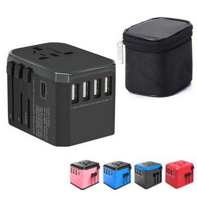 Universal Travel AC Power Plug Adapter with International Socket 4 USB